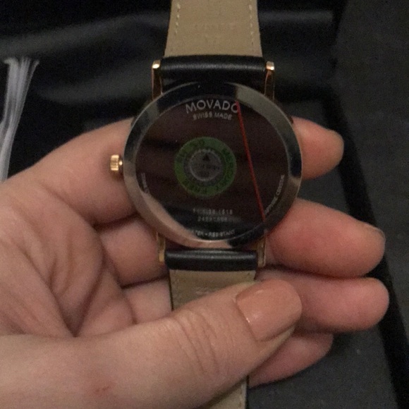 Movado watch 38 mm band smooth black leather strap - Picture 6 of 6